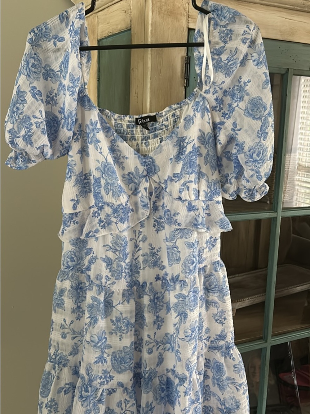 Blue and White Floral Ruffle dress